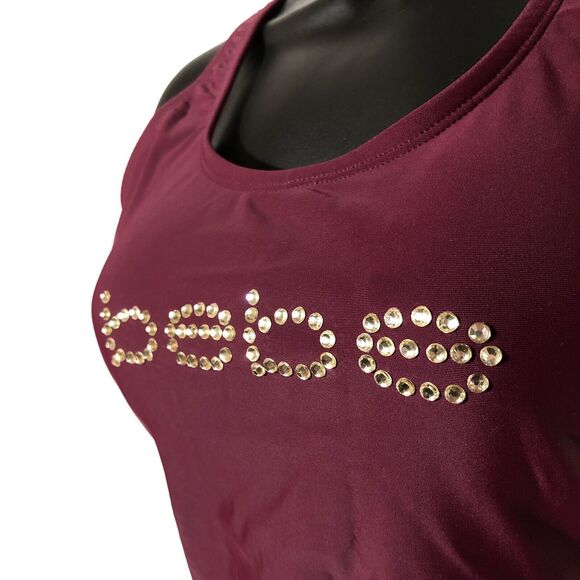Bebe Lace Back Rhinestone Swimsuit Small Burgundry Wine Red Crystal Y2K Retro - Picture 3 of 12